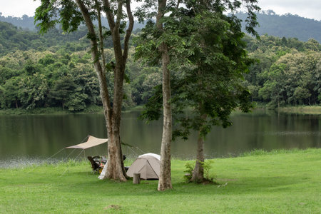Tourist tents for overnight stays in national parks in Thailand during holidaysの写真素材