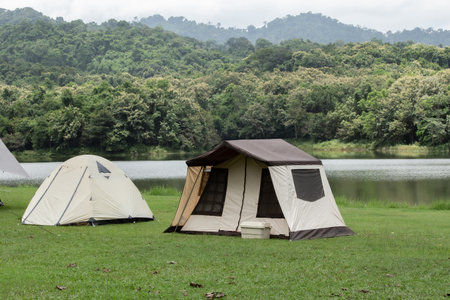 Tourist tents for overnight stays in national parks in Thailand during holidaysの写真素材