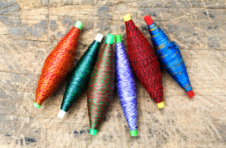 Colored sewing threadの写真素材