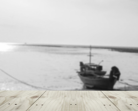 Empty table on Sea black and white backgroundの写真素材