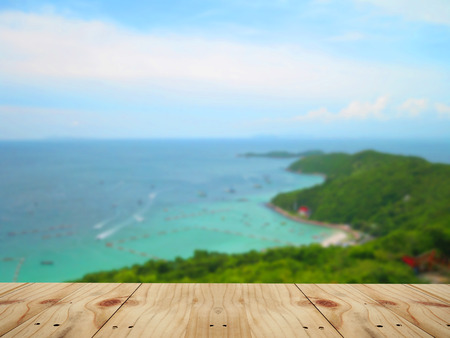 Empty table on nature blurred background.の写真素材