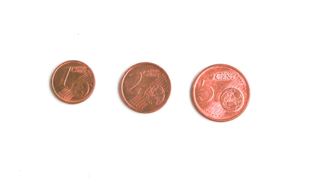 Euro coins on white background, abstract background to money and saving concept.