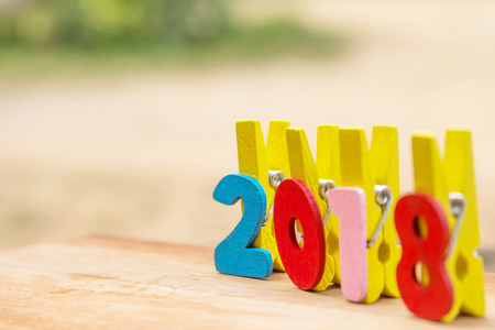 New year concept : Close up white wooden alphabet 2018