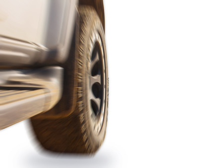 Wheels tires and off-road on white motion blur background.
