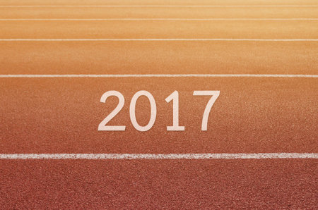 Start in running track with text 2017 year, Start to new yearの写真素材