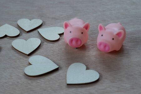 Piggy bank metaphor saving love for lover or family in every day.Concept of happy relationship.の写真素材