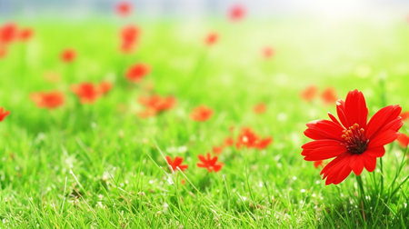 grass and little flowers, sunny day,nature background conceptの素材