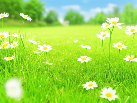 grass and little flowers, sunny day,nature background conceptの素材