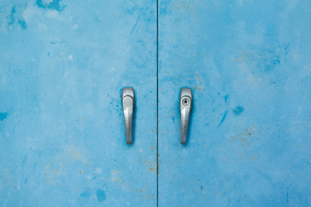 blue metal locker along  in a typical High School.の写真素材