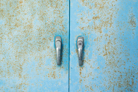 ond blue metal locker along  in a typical High School.の写真素材