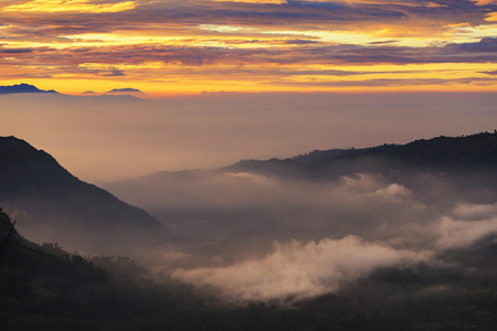 Sunrise over Mount. Bromo at Bromo tengger semeru national park, East Java, Indonesiaの写真素材