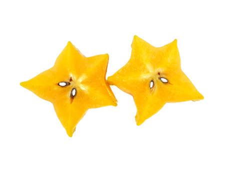 fresh yellow ripe star apple isolated on white background.の写真素材