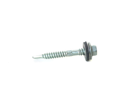Nut for shooting Aluzinc with rubber support for the nut head for use with Aluzinc roof placed on a white background.の写真素材