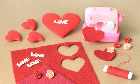 Making Fabric Heart for Valentine's dayの写真素材