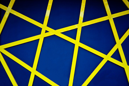 blue wood wall background with yellow line patterns   modern designの写真素材