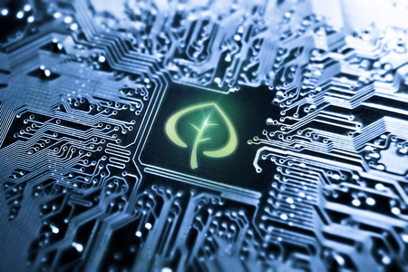 symbol of a leaf on computer circuit board - Green IT - Green computingの写真素材