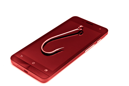 a fish hook on a smart phoneの写真素材