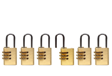 Metaphor of a vulnerability in computer system / security locks with passwords on isolated...