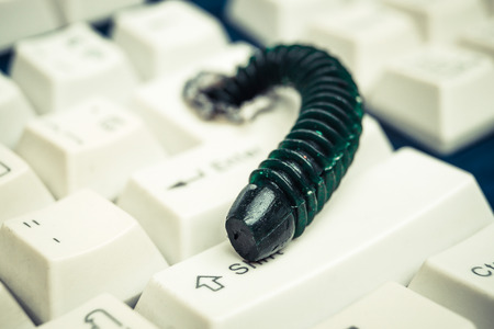 computer worm attacking computer system by penetrating a computer button on a keyboard - worm...