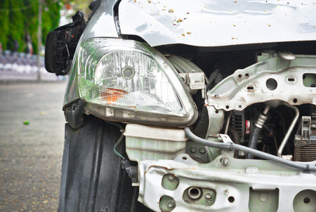 car crash accident on street, damaged automobiles