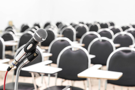 A microphone in empty classroomの写真素材