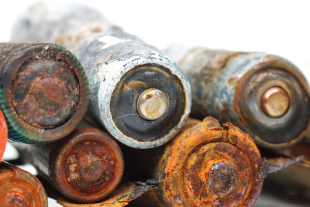 old battery leak / hazardous waste conceptの写真素材