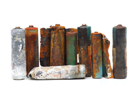 old battery leak / hazardous waste conceptの写真素材