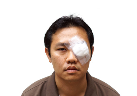Medicine plaster patch on human injury wounded eye