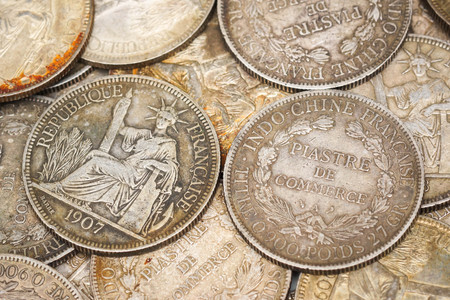 A French Indo-China Silver 1 Piastre Trade Dollar 1908 / French Indochinese piastreの写真素材