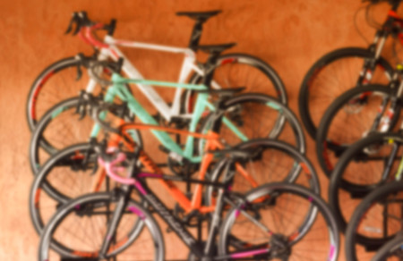 Abstract blurred background of a bicycle shopの写真素材