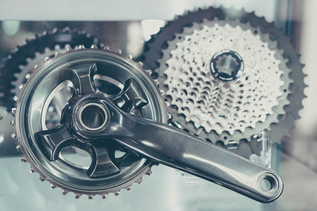 Bicycle crank and rear cassette for mountain bike cyclingの写真素材