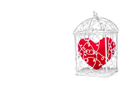 A cage with a red heart inside / Heart in a cage conceptの写真素材