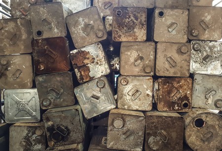 Old chemical containers for recycle - Recycling dangerous waste conceptの写真素材
