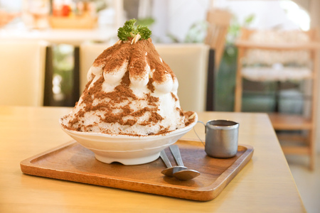 chocolate ice cream in volcanic shapeの写真素材