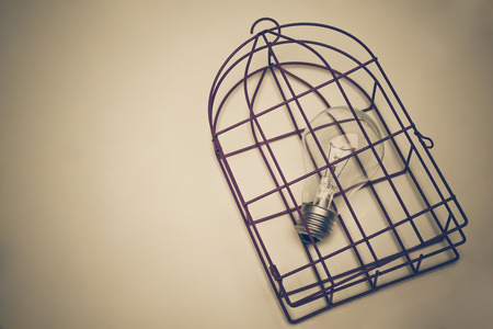 A light bulb in a cage / Blocking new ideas conceptの写真素材