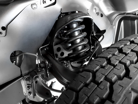 Closeup of truck coil spring suspensionの写真素材