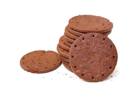 Chocolate cookies isolated on white backgroundの写真素材
