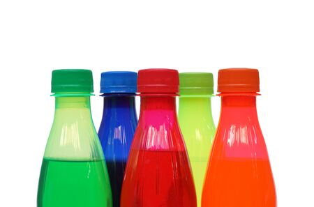 Closeup of colorful soft drinks isolated on white background                              の写真素材