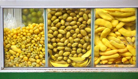 Fermented fruits in a glass containerの写真素材