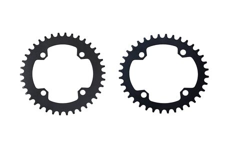 Oval and round bicycle chain rings isolated on whiteの写真素材