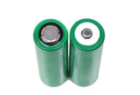 Lithium-ion Batteries with flat top and button top isolated on white backgroundの写真素材