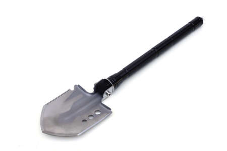 Survival shovel for camping isolated on white backgroundの写真素材