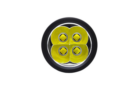 A flashlight with four led emitters isolated on white backgroundの写真素材