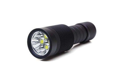 A flashlight with four led emitters isolated on white backgroundの写真素材