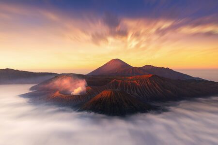 Mount Bromo twilight sky sunrise  Java, Indonesiaの写真素材