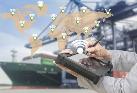 Map global logistics partnership connection of Container Cargo freight ship for Logistics Import...