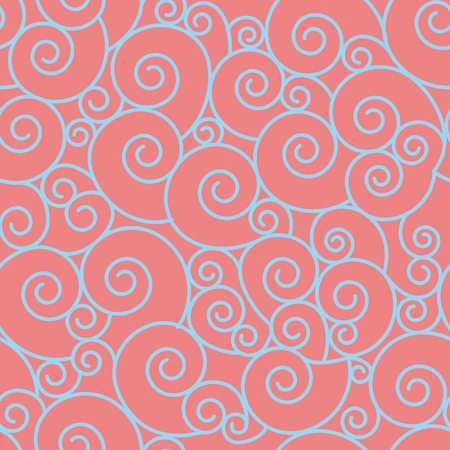 Baby blue sprial seamless repeating pattern on rose gold background. Creative design vintage pattern for fabric, textile, wrapping paper, scrapbook paper.のイラスト素材