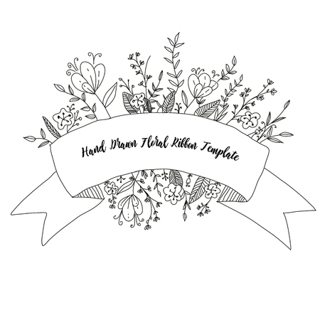 Hand drawn botanical banner. Giving the sense of hand made and ink in vintage style. Good for wedding invitation, web site, calligraphy, lettering decoration.のイラスト素材