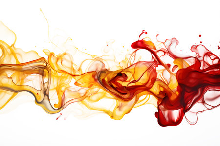 Abstract smoke isolated on white background. Colorful ink in water. Liquid Flow Yellow and Orange Alcohol Ink Splash.の素材