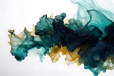 Abstract ink in water. Alchohol Ink in teal and gold. Colorful background.の素材